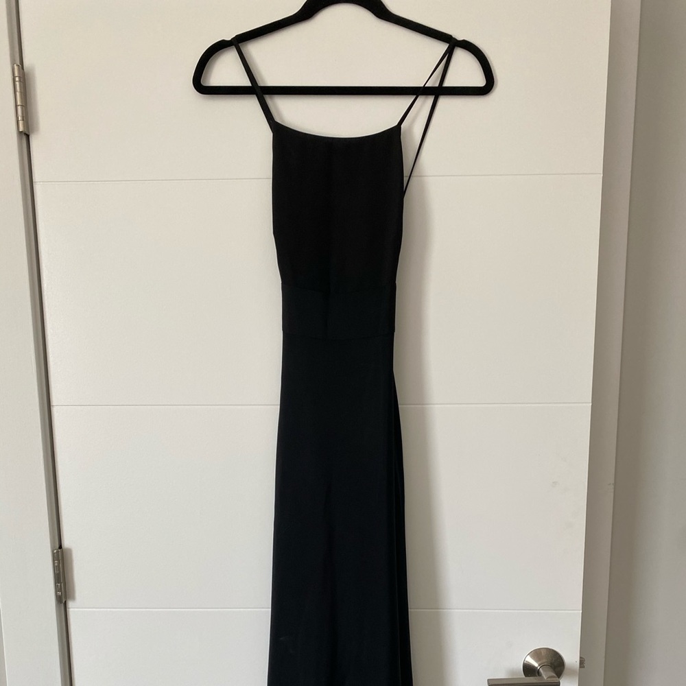 Vintage NWT J. Crew silk midi dress. Black square neck, x back spaghetti strap